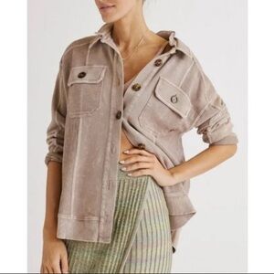 Pilcro Anthropologie Beige Relaxed Boho Button Down Shacket Sz Sm Rn#66170
